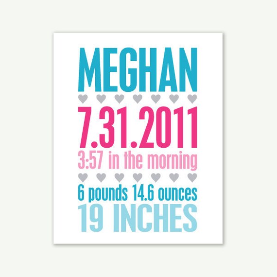 New Baby Birth Announcement Typography Art Print - 8x10 Digital Print Poster