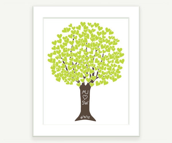 Bridal Shower / Wedding Gift - Heart Tree Green & Brown - 8x10 Art Print by ColorBee Digital Print