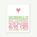 Nursery Decor - New Baby Birth Announcement - Custom Colors - 11x14, 8x10 or 5x7 Digital Print Poster