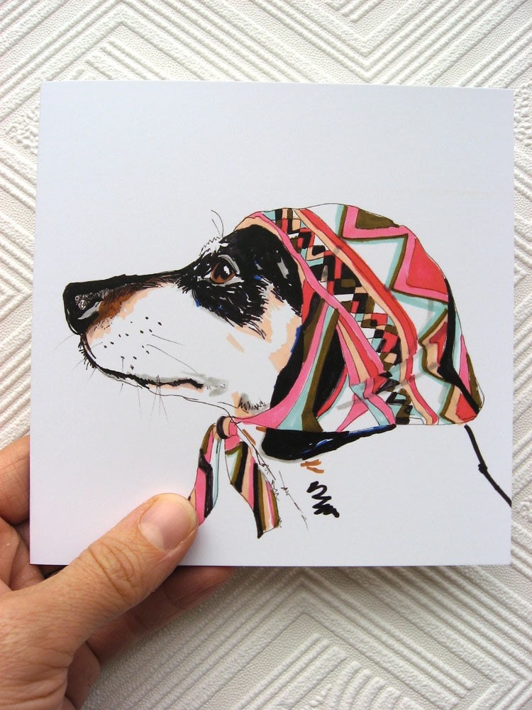 Pooch In Pucci - Square blank greetings card