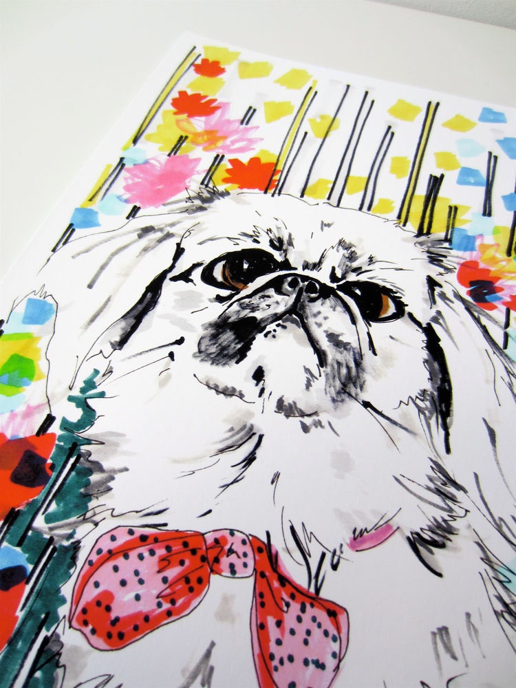 Peeko - Dog in Flowers -  Archival A4 Print from original illustration