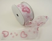 1yd x 1 -1/2''  White organza ribbon with pink hearts print