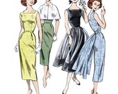 Sexy Wiggle Dress, Capelet, Overskirt, Cummerbund Sash 1950s Sewing Pattern Reissue of Butterick B5032, Sizes 6, 8, 10, 12