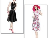 40s Inspired Misses Halter or Cap Sleeve Dress Sewing Pattern, Reissue of 1940s Butterick 5209 Sizes 6, 8, 10, 12