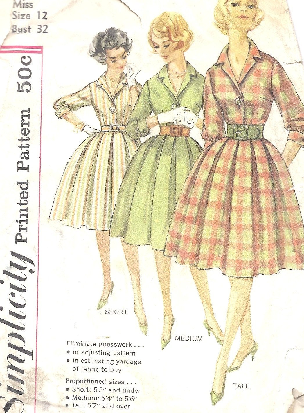 1960s  Shirtwaist Dress  Vintage Sewing Pattern 3580 Mad Men Rockabilly Lolita Swing Simplicity 3580  Bust 32"