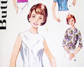 1960s Summeer Back Button Blouse Vintage Sewing Pattern, 4 Versions Butterick 2325 bust 34" uncut