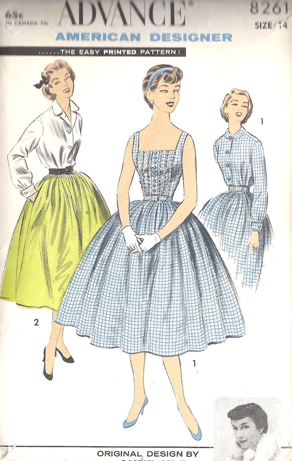 1950s Party Dress Vintage Sewing Pattern Design By Anne Klein Rockabilly Advance Pattern 8261 Bust 34"