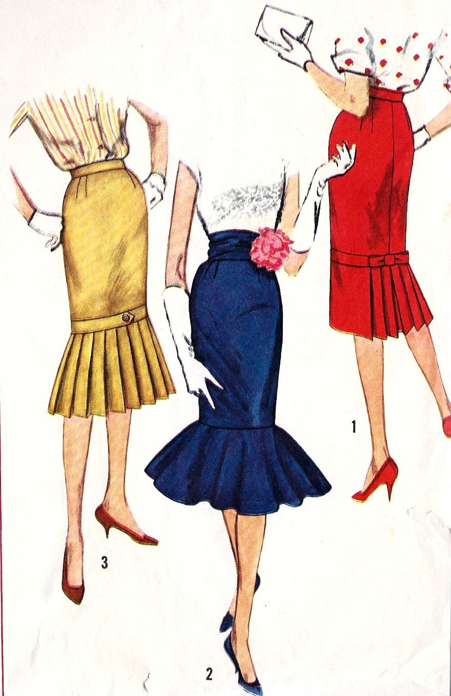 1950s Pin Up Style Wiggle Skirt with Cummerbund and Flounce vintage Sewing Pattern, Simplicity 2813 waist 26" hip 36"