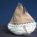 Boat coin purse ship toy - Fabric crochet - white beige blue purple Pouch - recycled tarn textile yarn art sea - zipper iphone ipod case