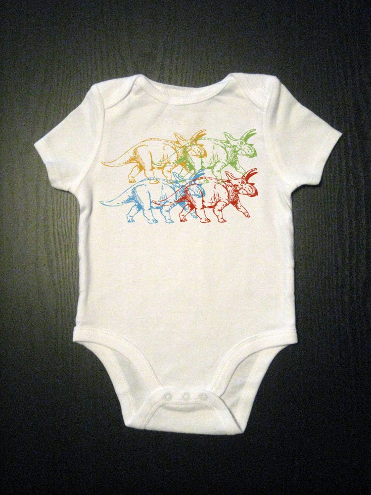 Triceratops - Dinosaur Baby One Piece Bodysuit - Dino Kids, Baby or Toddler Clothes