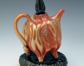 Luster flaming shino teapot with black pillow