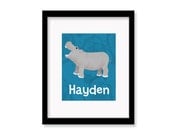 Personalized Hippo Children's Room Decor Wall Art Print - 8 x 10 print