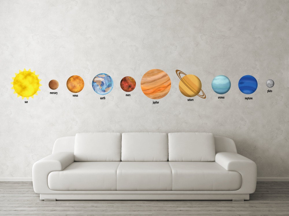 Planet Decals - Space Decor - 10 Piece Set Solar System Wall Decals  - Vinyl Childrens Wall Decor