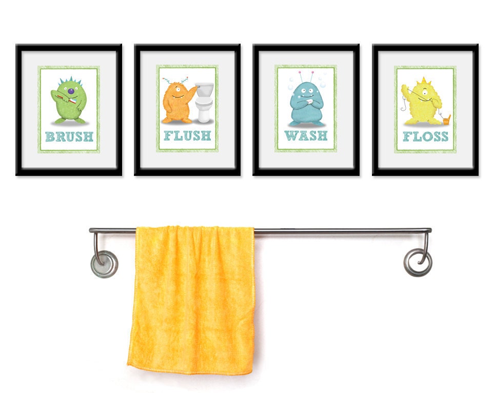 Kids Bathroom Art Children's Wall Decor Monsters by krankykrab