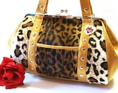 Leopard Rockabilly Purse, Faux Fur and Your Choice of Contrast Vinyl, Retro Glitter Handbag - MADE TO ORDER