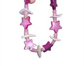 Pink Glass Stars and White Shells Beaded Bracelet