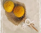 Burlap, Billy Ball Boutonniere - Rustic Wedding - Yellow Craspedia - Groom And Groomsmen - Father Of The Bride, Father Of The Groom
