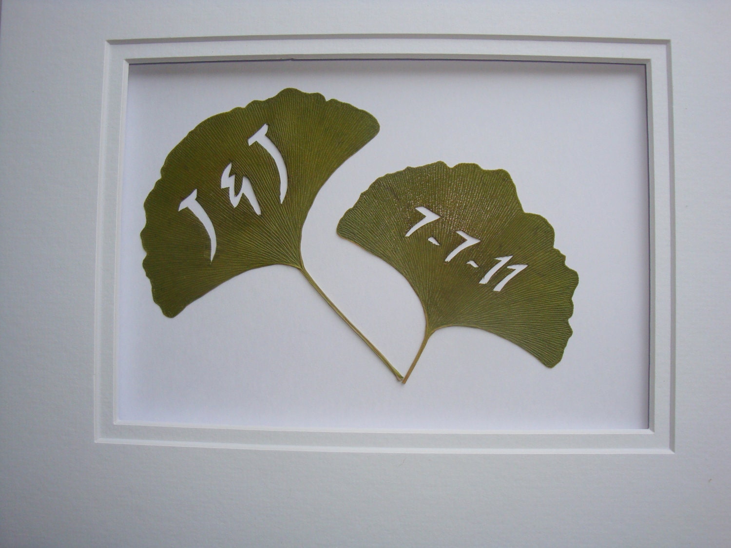 Wedding Date Inscribed Leaf Art - Real Ginkgo Leaves hand cut  and custom with your initials and special date by evLien Designs