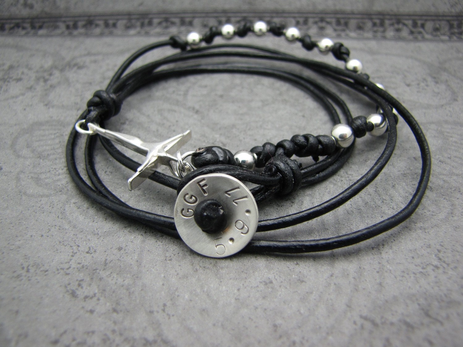 Sterling Silver and Leather Confirmation Rosary Bracelet