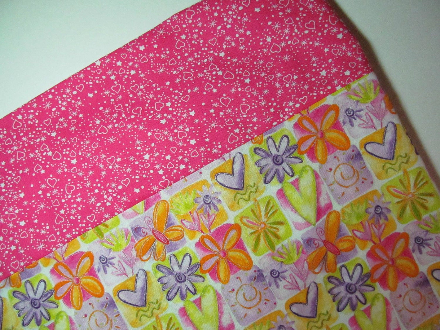 Pillowcase, STANDARD Size, Springtime Flowers, Hearts, & Butterflies