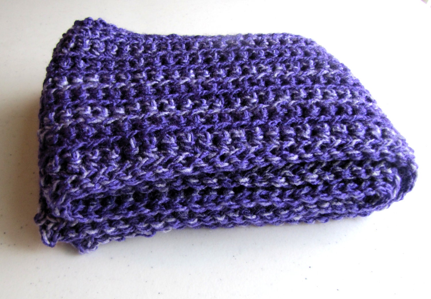 Purple Gray and White Crocheted Scarf