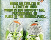 Being an Athlete - INSPIRATIONAL 8x10 Art Print - run marathon race runner lime green sky blue sneaker digital wall decor