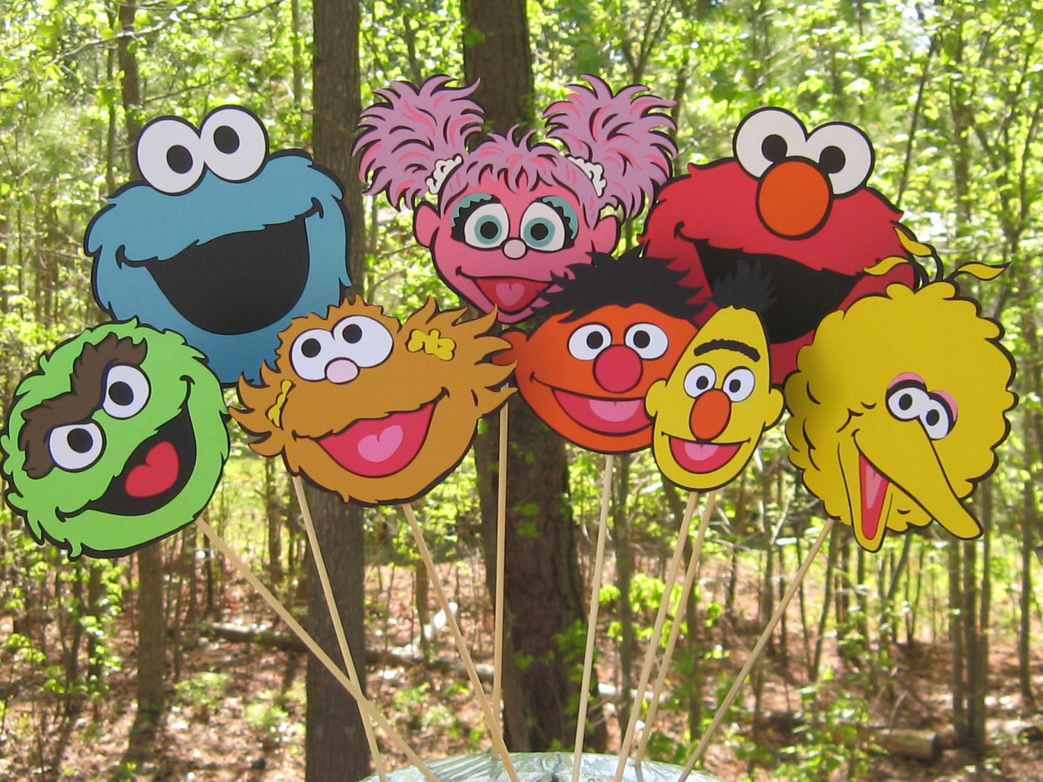 Sesame Street Table Centerpieces - Set of 8 - Oscar Cookie Monster Zoe Abby Cadabby Bert Ernie Elmo Big Bird