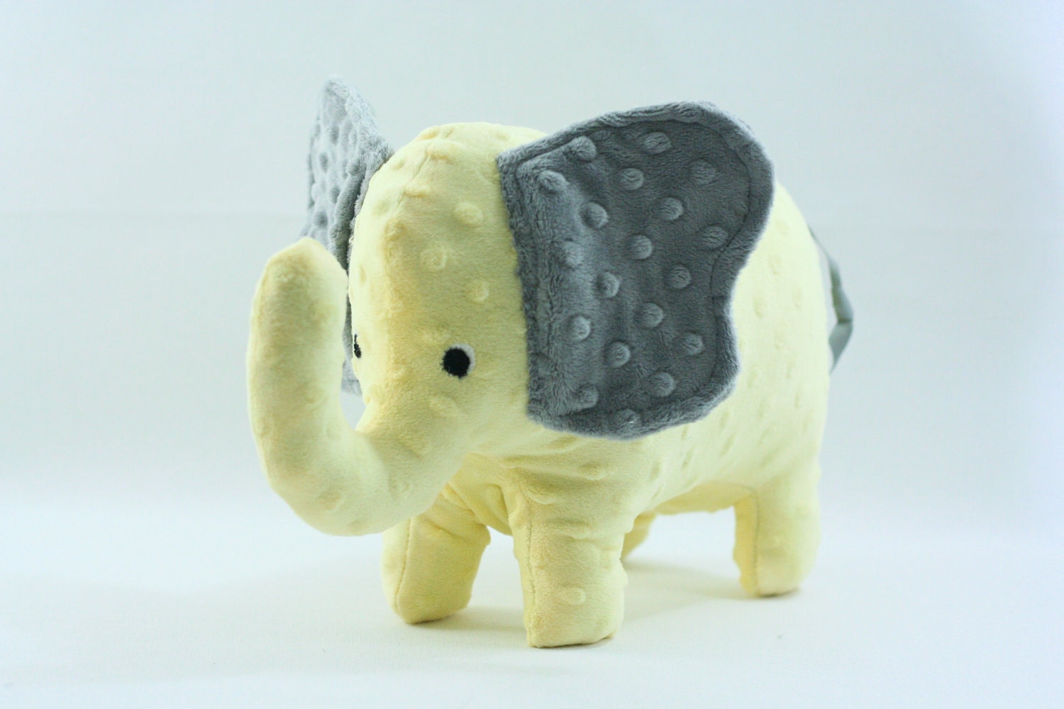 Stuffed Elephant Toy -Gray and Yellow Minky Plush Elephant