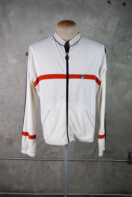 vintage Jacket, 1980's men's white red and navy FILA zip up jacket, large