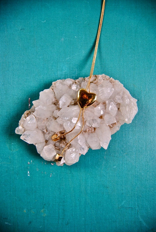 vintage necklace, 1980's gold heart bolo tie