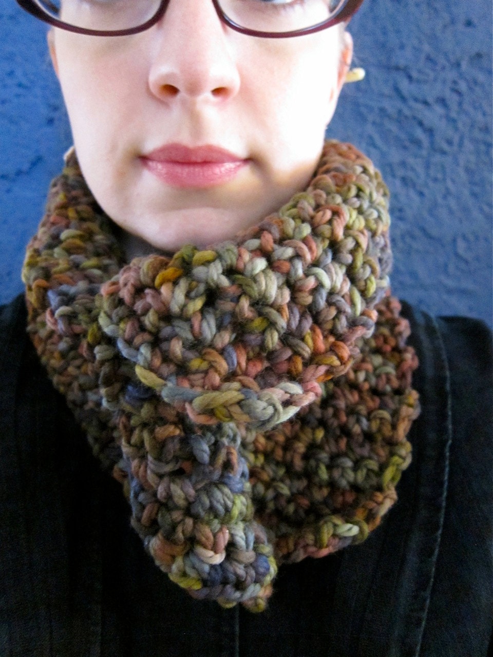 Dark Earth Tones Cowl Scarf, Hand Painted Merino Wool  - Made to Order