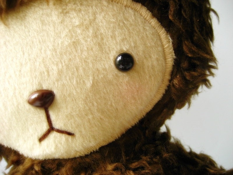 Teddy Bear Plushie Kawaii Style in Chocolate Brown Shag Fur Large RAFE
