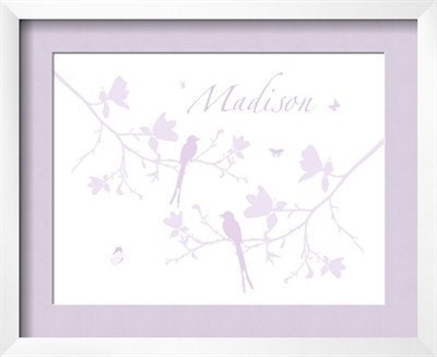 Two birds on magnolia branches, chirping  - In Lavender  - With ADD A NAME option 8x10