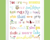 You Are My Sunshine Print 18x24 Rainbow colors for boys and girls room decor by Yassisplace