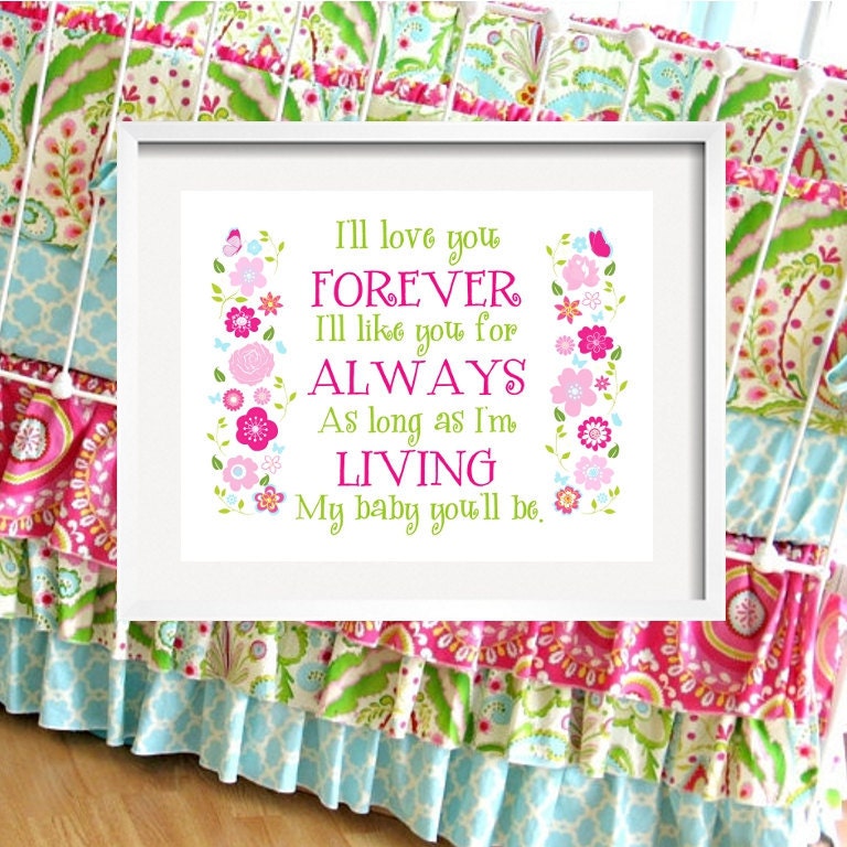 I'll LOVE you forever - Flower print for Kumari Garden Bedding, girl quote 11x14 by YassisPlace