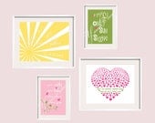 Kids Wall Art Penelope You Are My Sunshine Eclectic Print Set- UNFRAMED in yellow, green,and pink 11x14 & 8x10 YassisPlace FREE SHIP