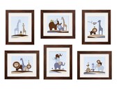 Safari animals art print for Bradley bedding in denim blue brown and tan, 8X10 by YassisPlace