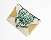Geometrical Illusion Printed  Leather Pouch  Green  No. ZP-203