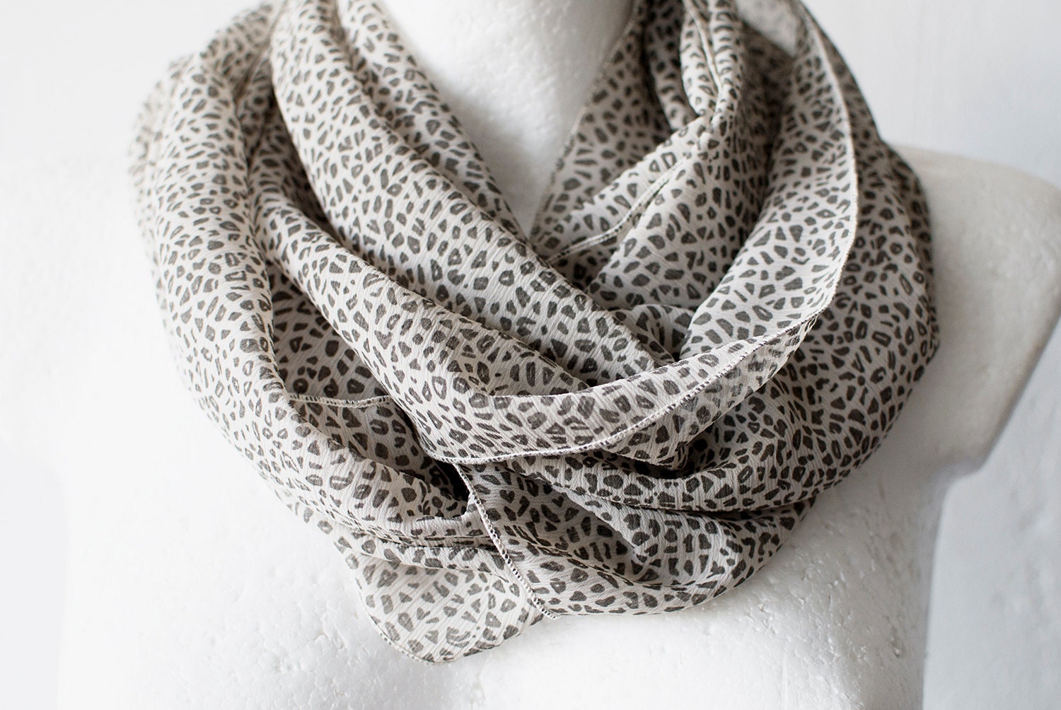 CLEARANCE Beige Loop Circle Scarf infinity chiffon