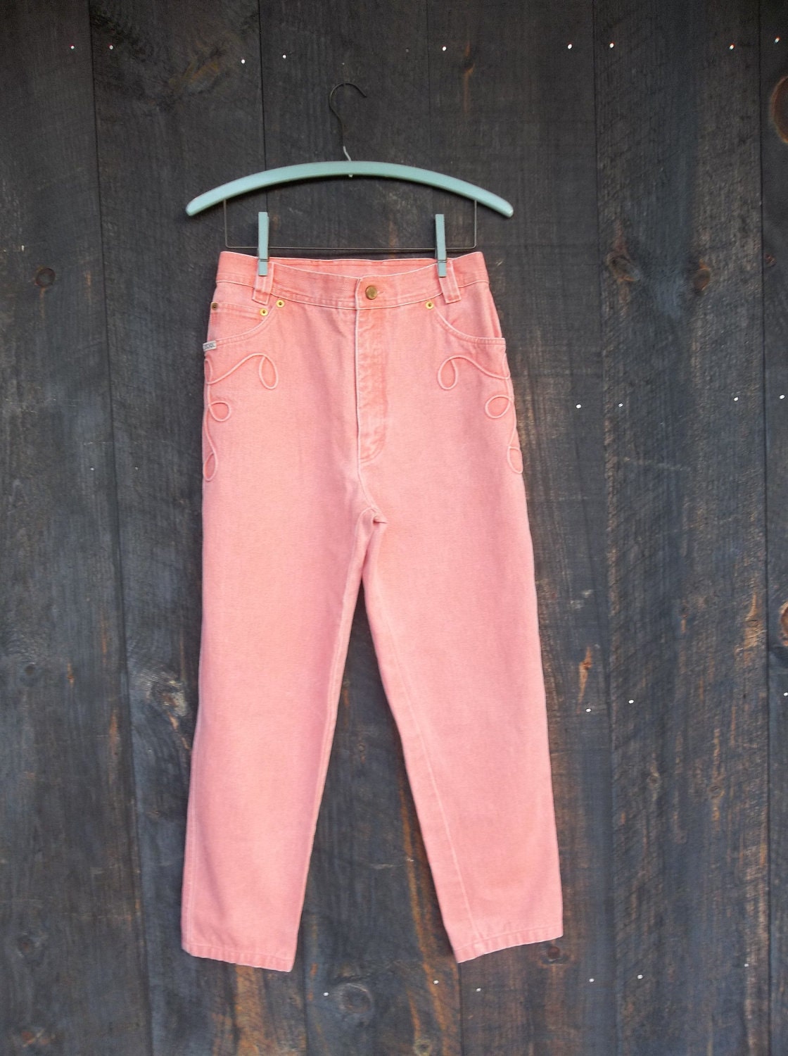 1980's ESCADA / High Waisted Jeans / Pastel Orange Salmon / Capri Crop / 6 8