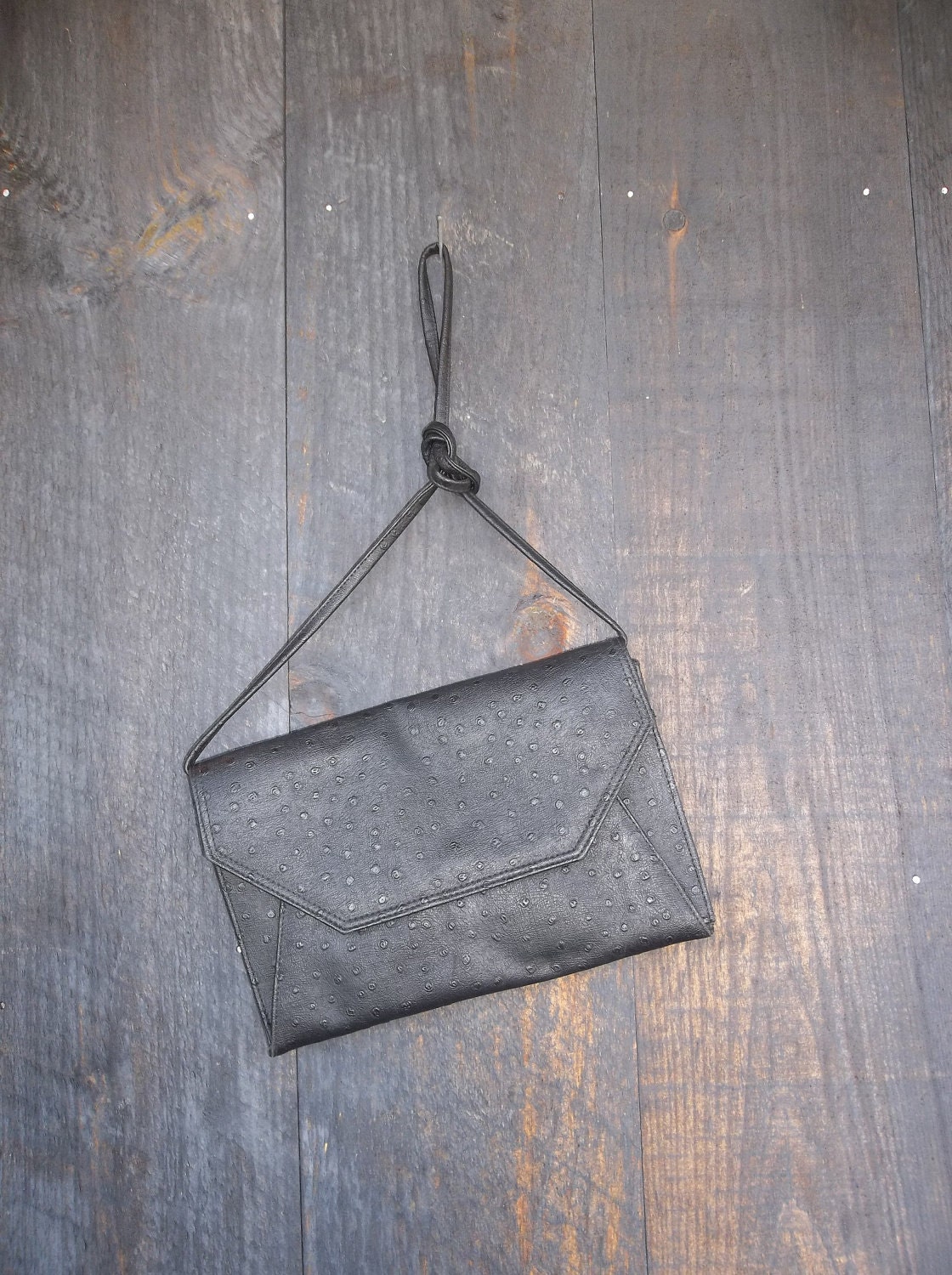 1980's Faux Ostrich  Handbag / Black Crossbody Purse / Mint Vintage / Sale