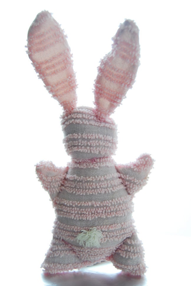 Chenille Bunny Baby shower gift, light pink, stuffed, upcycled