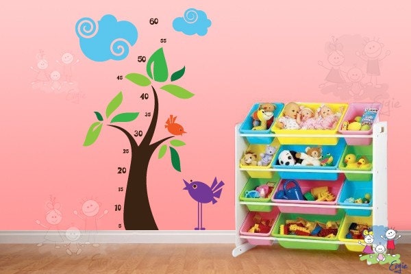 Children Wall Sticker Decal Vinyl - Growth Chart Wall Decals For Kids - Chipping Birds - GRCH010R