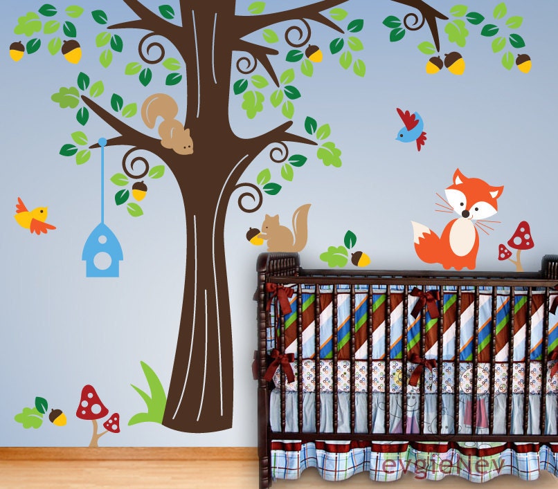 Children Wall Decal Wall Sticker - Animals in the Wood - Nursery Kids Vinyl Decal -  PLFR010L