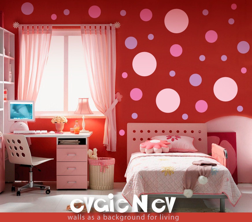 Pink Rose Polka Dots - Vinyl Art Wall Decal - MDPD020