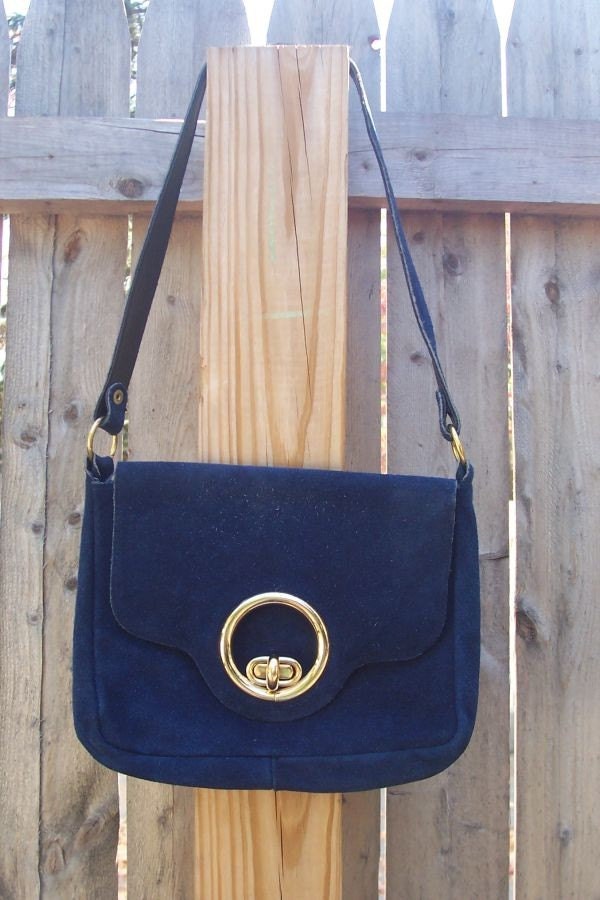Vintage Mod navy blue suede handbag by QuirkyBirdVintage on Etsy