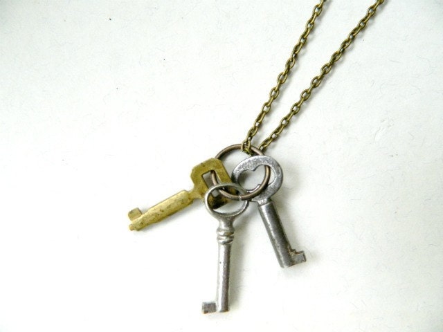 Skeleton Key Collection Necklace Unisex Skeleton Male Man Rock and Roll Rust One of A Kind Fathers Day