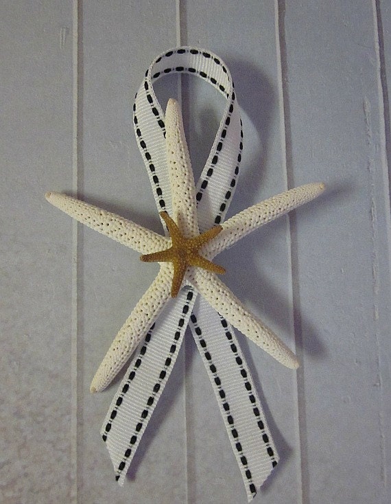 Starfish Boutonniere or Corsage, Beach Wedding, Custom Color Ribbon