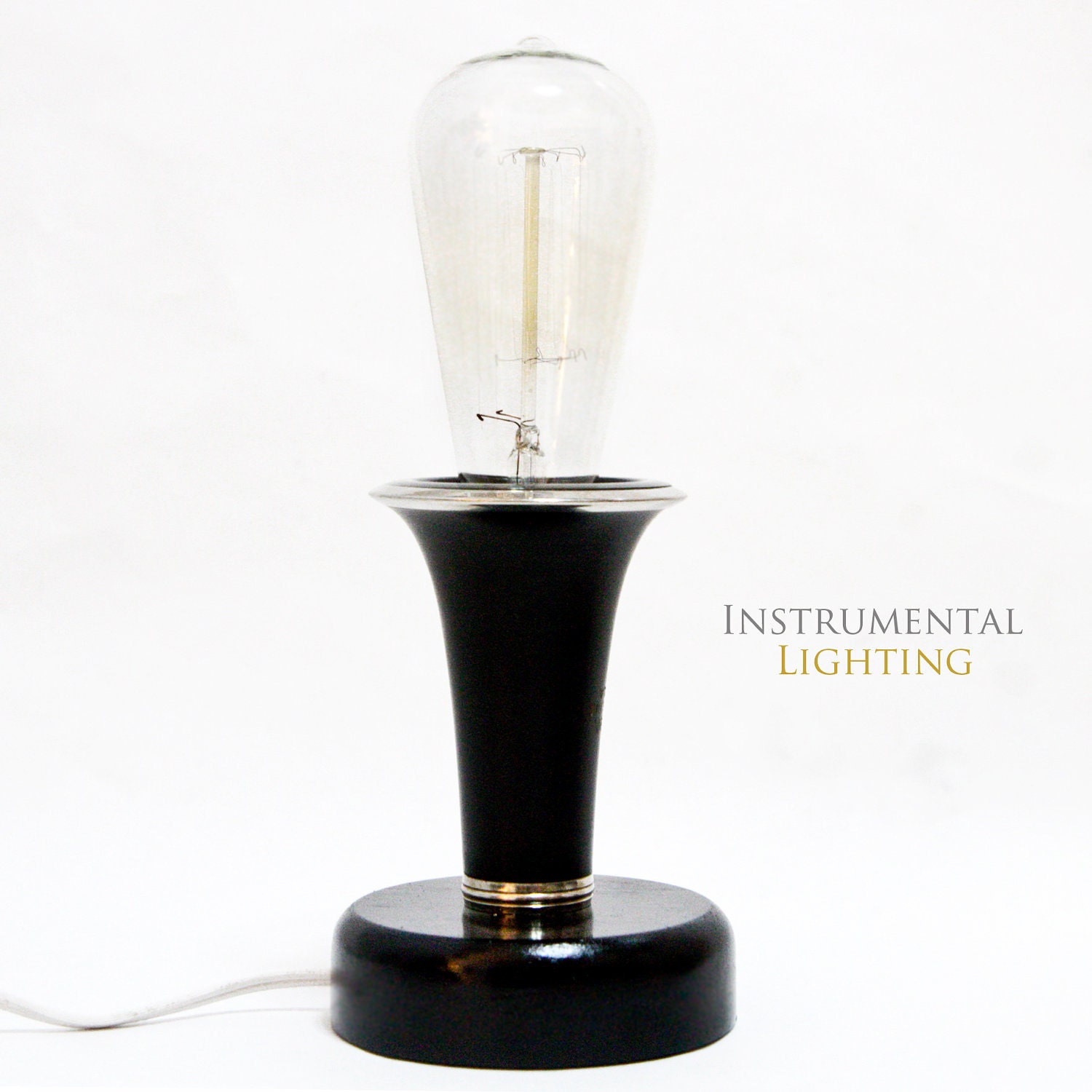 Clarinet Bell Lamp - round wood base