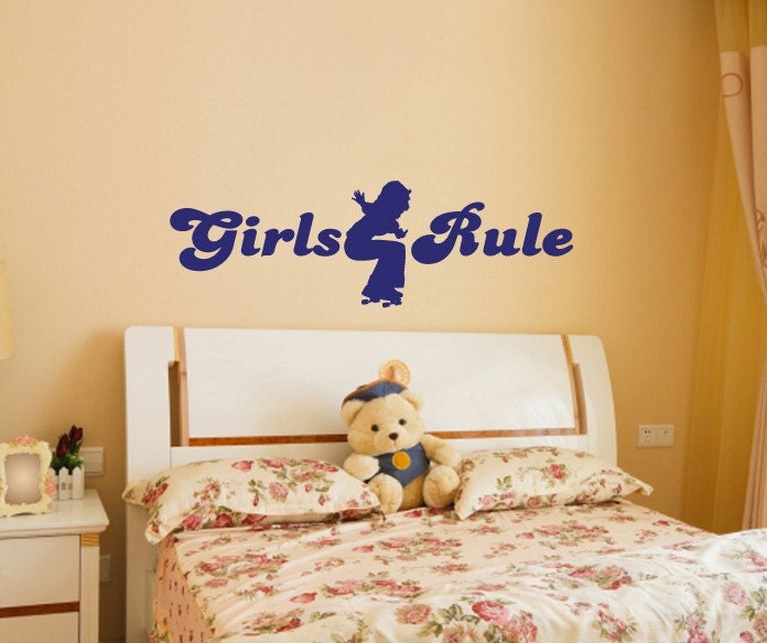 Wall Decal with Girls Rule Skateboarder Skateboard Girl